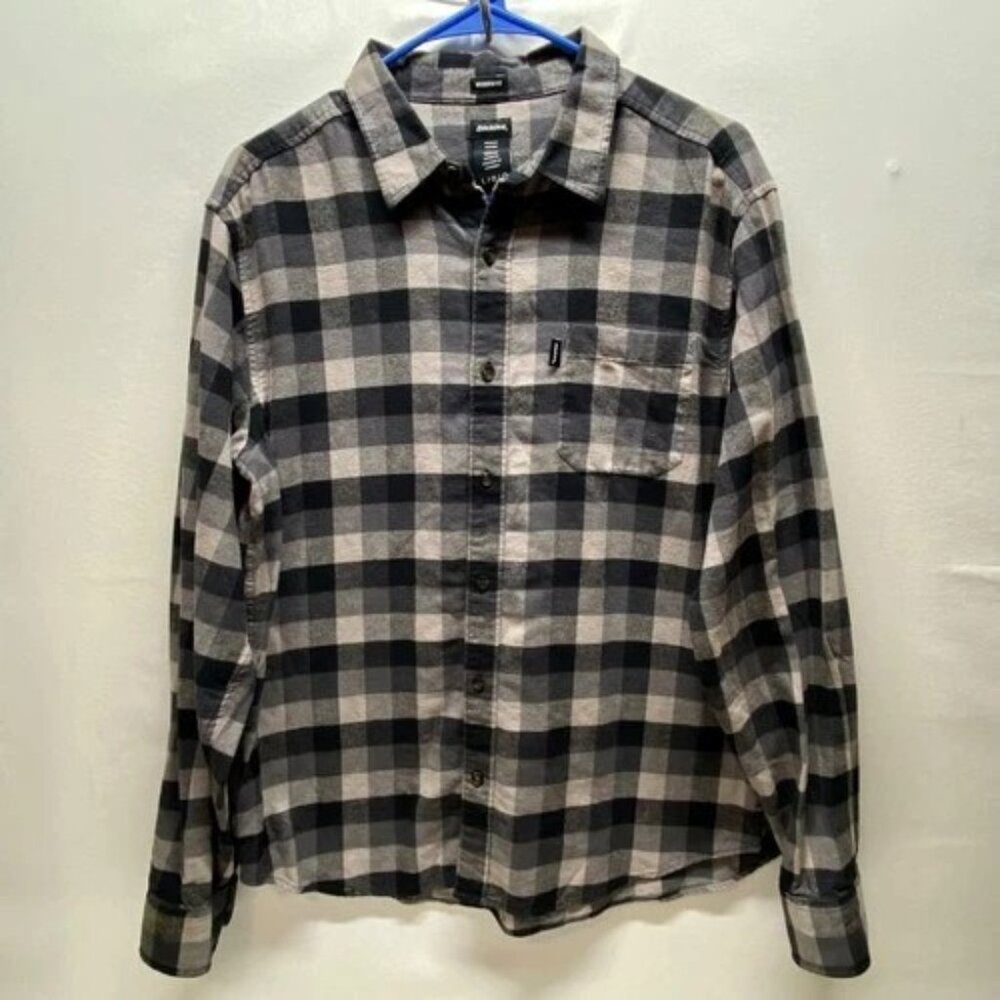 Dickies Flannel Shirt Men's Large Grey Black Modern Fit Long Sleeve Button-Up